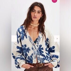 Free People Printed Floral Cardi Large Color: Tea Combo NWT